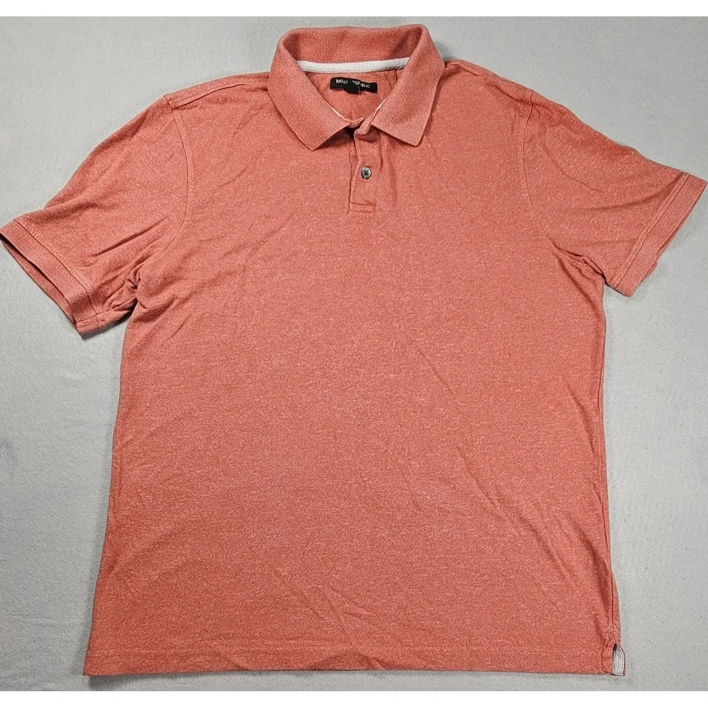 Banana Republic Polo Shirt Mens Large Coral Heather Cotton Blend Short Sleeve